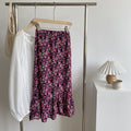 Img 2 - Summer / Vintage Printed Chiffon Floral Mid-Length High Waist Skirt A-Line Skirt