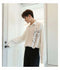 IMG 113 of Summer White Black Long Sleeved Shirt Men Korean Loose Trendy Casual Printed Shirt