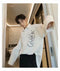 IMG 114 of Summer White Black Long Sleeved Shirt Men Korean Loose Trendy Casual Printed Shirt