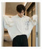 IMG 120 of Summer White Black Long Sleeved Shirt Men Korean Loose Trendy Casual Printed Shirt