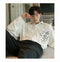 IMG 115 of Summer White Black Long Sleeved Shirt Men Korean Loose Trendy Casual Printed Shirt