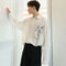 IMG 126 of Summer White Black Long Sleeved Shirt Men Korean Loose Trendy Casual Printed Shirt