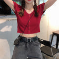 Img 4 - Women Short Sleeve T-Shirt Summer Slimming Slim-Look Thin Knitted Casual Korean INS Tops T-Shirt