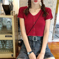Img 8 - Women Short Sleeve T-Shirt Summer Slimming Slim-Look Thin Knitted Casual Korean INS Tops T-Shirt