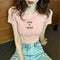 Popular Women INS Summer Korean Minimalist Alphabets Printed Slimming Slim-Look Round-Neck Short Sleeve Tops T-Shirt
