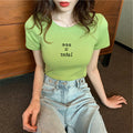 Img 1 - Popular Women INS Summer Korean Minimalist Alphabets Printed Slimming Slim-Look Round-Neck Short Sleeve Tops T-Shirt