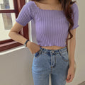 IMG 113 of Popular insSummer Sweater Fitting Bare Belly Tops Petite Undershirt Short Sleeve T-Shirt Women Outerwear