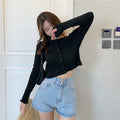 IMG 136 of Teens Summer Hong Kong Women Ruffle Sweater Short Cardigan Tops Outerwear