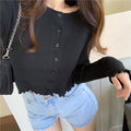 IMG 139 of Teens Summer Hong Kong Women Ruffle Sweater Short Cardigan Tops Outerwear