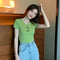 Img 4 - Popular Women INS Summer Korean Minimalist Alphabets Printed Slimming Slim-Look Round-Neck Short Sleeve Tops T-Shirt