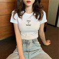 Img 10 - Popular Women INS Summer Korean Minimalist Alphabets Printed Slimming Slim-Look Round-Neck Short Sleeve Tops T-Shirt