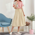 Img 4 - Korean Plus Size Solid Colored Loose Cotton Blend Women Elastic Waist High Skirt