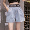 Img 2 - Popular Korean Denim Shorts Women Summer High Waist Elastic Slim Look A-Line Wide Leg Hot Pants