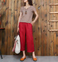 IMG 122 of Summer Korean Art Cotton Blend High Waist Wide Leg Pants Women Plus Size Slim Look Elastic Casual Pants