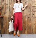 IMG 123 of Summer Korean Art Cotton Blend High Waist Wide Leg Pants Women Plus Size Slim Look Elastic Casual Pants