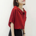 Img 1 - Short Sleeve Chiffon Blouse Summer Korean Fresh Looking Tops Loose Slim Look Doll Collar Shirt Blouse