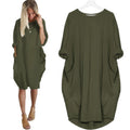 Img 11 - Solid Colored Round-Neck Loose Spliced Plus Size Women Long Dress