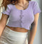 IMG 119 of Europe Women Summer INS Solid Colored Bare Belly Short Sleeve Button T-Shirt Tops T-Shirt