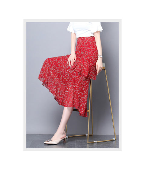 IMG 111 of Fresh Looking Skirt Women Summer Trendy Dress Niche Hip Flattering A-Line Chiffon Floral Skirt