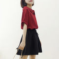 Img 3 - Short Sleeve Chiffon Blouse Summer Korean Fresh Looking Tops Loose Slim Look Doll Collar Shirt Blouse