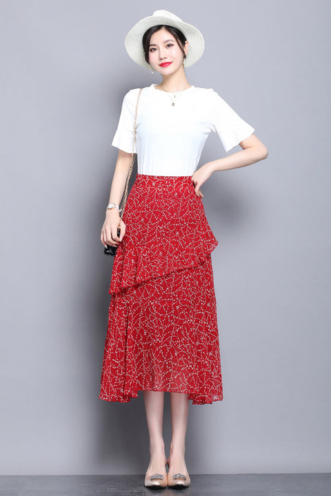 Fresh Looking Skirt Women Summer Trendy Dress Niche Hip Flattering A-Line Chiffon Floral Skirt