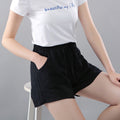 Img 2 - Cotton Solid Colored Shorts Women Elastic Waist Casual Summer All-Matching Track Wide Leg Pants
