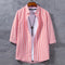 Img 14 - Trendy Three-Quarter Length Sleeves Men Shirt Youth Student Striped Half Sleeved Korean Slim Look Men Shirt