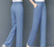 Img 3 - Summer Straight Denim Pants Women Wide Leg High Waist Plus Size Drape Loose Ice Silk Casual Long Pants