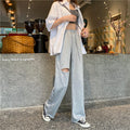 Img 3 - Summer Korean Sporty Casual Pants High Waist Drape Wide Leg Loose Straight Floor Length Long Women Pants