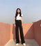 IMG 104 of Wide Leg Pants Women Suits High Waist Loose Floor Length Straight Jeans Slim Look Drape Long Pants