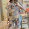 Pajamas Women Summer Short Sleeve Fresh Looking Cardigan Lapel Sets Loungewear Sleepwear