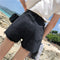 IMG 104 of High Waist Slim Look Ripped Burr Denim Wide Leg Pants insPopular Black Shorts Women chicHot Shorts