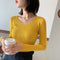 IMG 132 of Knitted Undershirt Women Long Sleeved Sweater Popular V-Neck T-Shirt Tops Stretchable Outerwear
