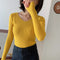 IMG 138 of Knitted Undershirt Women Long Sleeved Sweater Popular V-Neck T-Shirt Tops Stretchable Outerwear