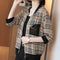 Img 1 - Chiffon Short Women Casual All-Matching Baseball Jersey Tops Three-Quarter Length Sleeves Chequered Jacket