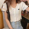 Img 2 - Butterfly Embroidery High Waist Tops Short Sleeve Summer Slim Look Sweater Matching Cardigan Thin Women