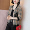 Img 4 - Chiffon Short Women Casual All-Matching Baseball Jersey Tops Three-Quarter Length Sleeves Chequered Jacket