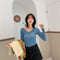 Img 1 - Knitted Undershirt Women Long Sleeved Sweater Popular V-Neck T-Shirt Tops Stretchable