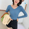 Img 3 - Knitted Undershirt Women Long Sleeved Sweater Popular V-Neck T-Shirt Tops Stretchable