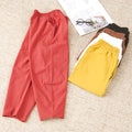 Img 3 - Cotton Blend Pants Women Thin Carrot All-Matching Casual Loose Plus Size High Waist Ankle-Length Straight Pants