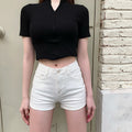 Img 6 - Black Pants Summer Korean High Waist Denim Pants Women Slim Look Tall Look Fitted Straight Shorts