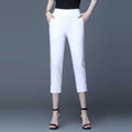 Img 2 - Summer Thin Cropped Women Hem Splitted Korean Stretchable Plus Size Trumpet Loose Slim-Look Straight Casual Pants