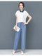 Img 2 - Summer Straight Denim Pants Women Wide Leg High Waist Plus Size Drape Loose Ice Silk Casual Long Pants