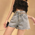 Img 3 - Denim Shorts Women Summer High Waist Outdoor Wide Leg Loose Slim Look A-Line Burr Hot Pants