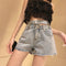 Img 3 - Denim Shorts Women Summer High Waist Outdoor Wide Leg Loose Slim Look A-Line Burr Hot Pants