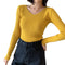 Img 5 - Knitted Undershirt Women Long Sleeved Sweater Popular V-Neck T-Shirt Tops Stretchable
