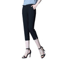 Img 7 - Summer Thin Cropped Women Hem Splitted Korean Stretchable Plus Size Trumpet Loose Slim-Look Straight Casual Pants