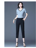 Img 1 - Summer Thin Cropped Women Hem Splitted Korean Stretchable Plus Size Trumpet Loose Slim-Look Straight Casual Pants