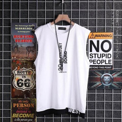 Europe Trendy Loose Hip-Hop Tank Top Men Summer False Two-Piece Sporty Fitness Couple Sleeveless T-Shirt Tank Top