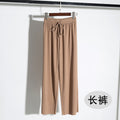 Img 8 - Ice Silk Drape Wide Leg Pants Women Summer Ankle-Length High Waist Elastic Loose Floor Length Long Straight Pants
